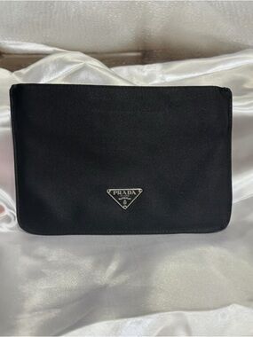 Prada Vela black nylon, satin finish pouch. EUC